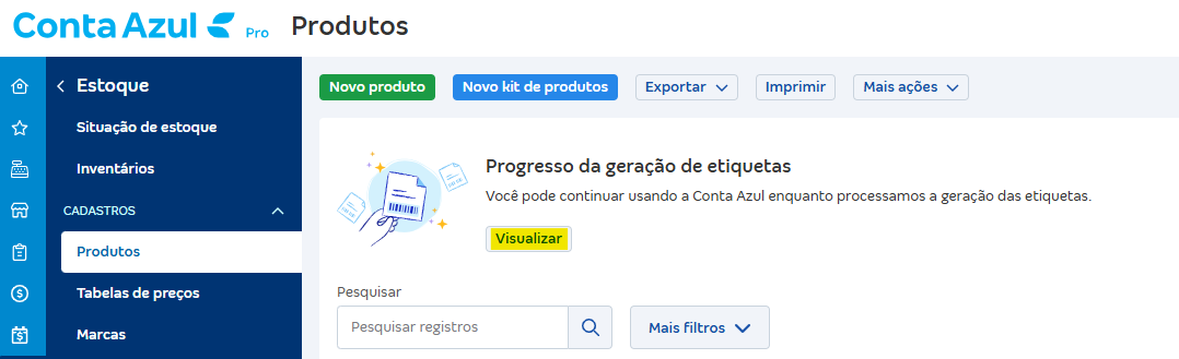 Tela de produto com destaque para o botão Visualizar.