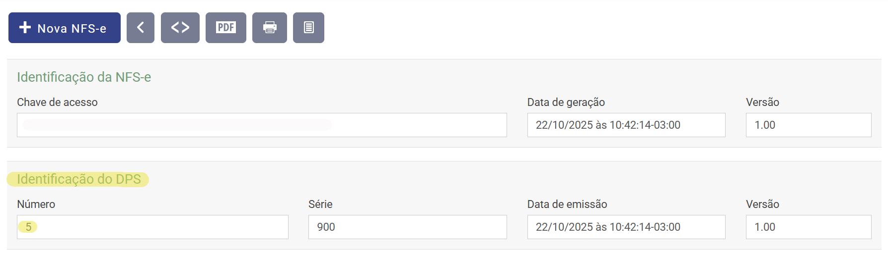 Tela do Portal Nacional com destaque para o bloco Identificação do DPS.