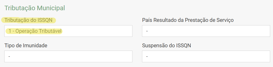 Tela do Portal Nacional com destaque para o campo Tributação do ISSQN.