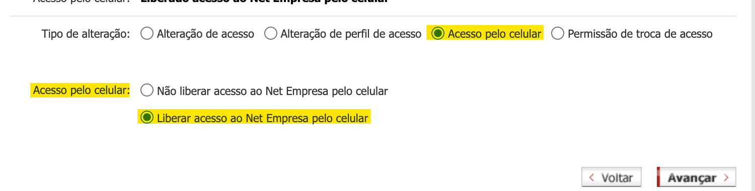 Tela do Bradesco - Liberação de acesso pelo celular.