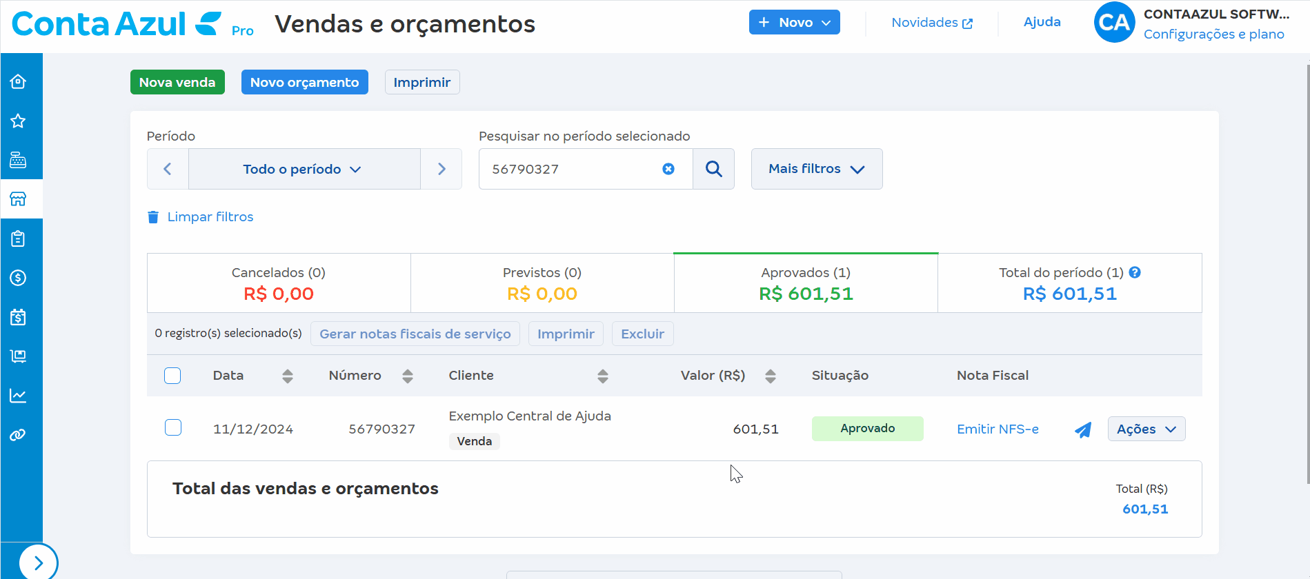 Passo a passo para visualizar os impostos de serviços na venda avulsa já criada.