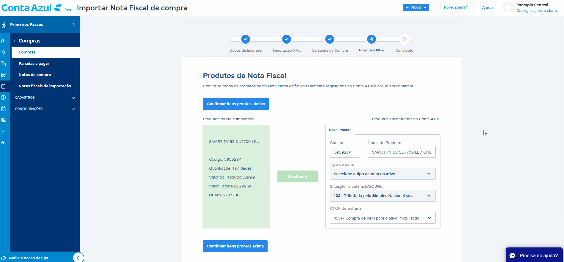 Passo a passo para finalização da importação manual do XML de compra.