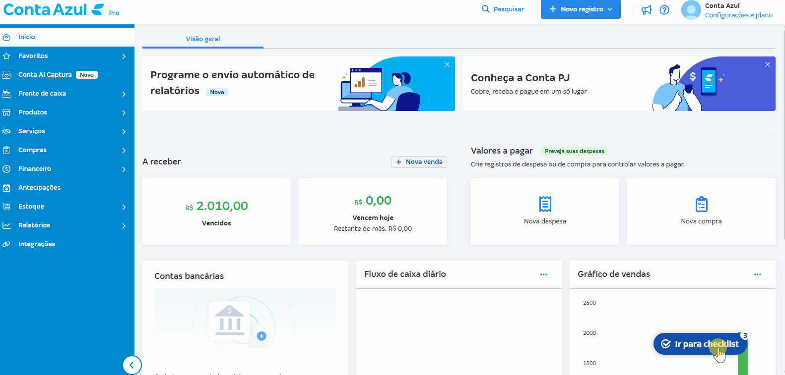 Cadastros iniciais checklist tour guiado.gif