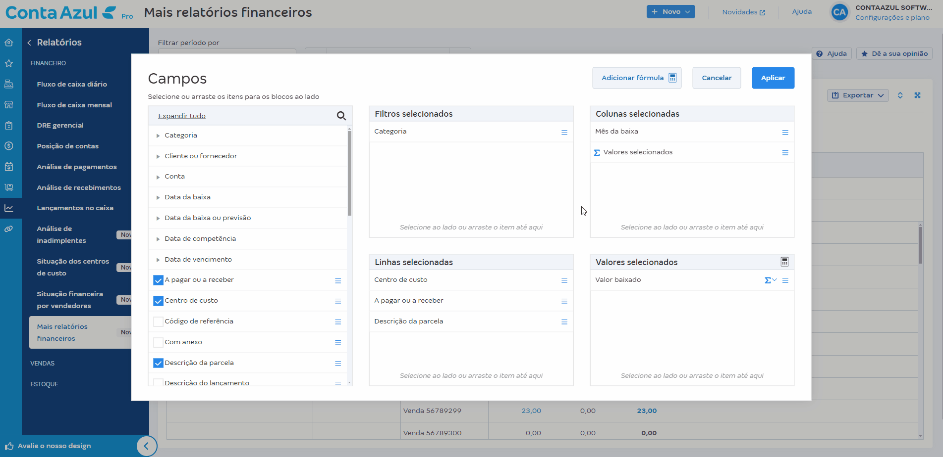 Passo a passo para adicionar fórmula.