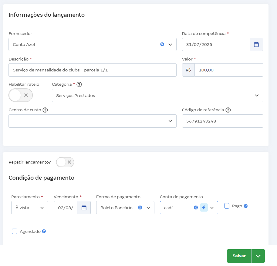 Tela de revisão com dados extraídos pela IA na Conta AI Captura