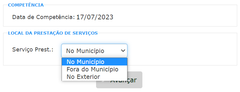 Tela para consulta da Natureza de operação padrão no rascunho da NFS-e no portal da prefeitura no padrão Abaco.