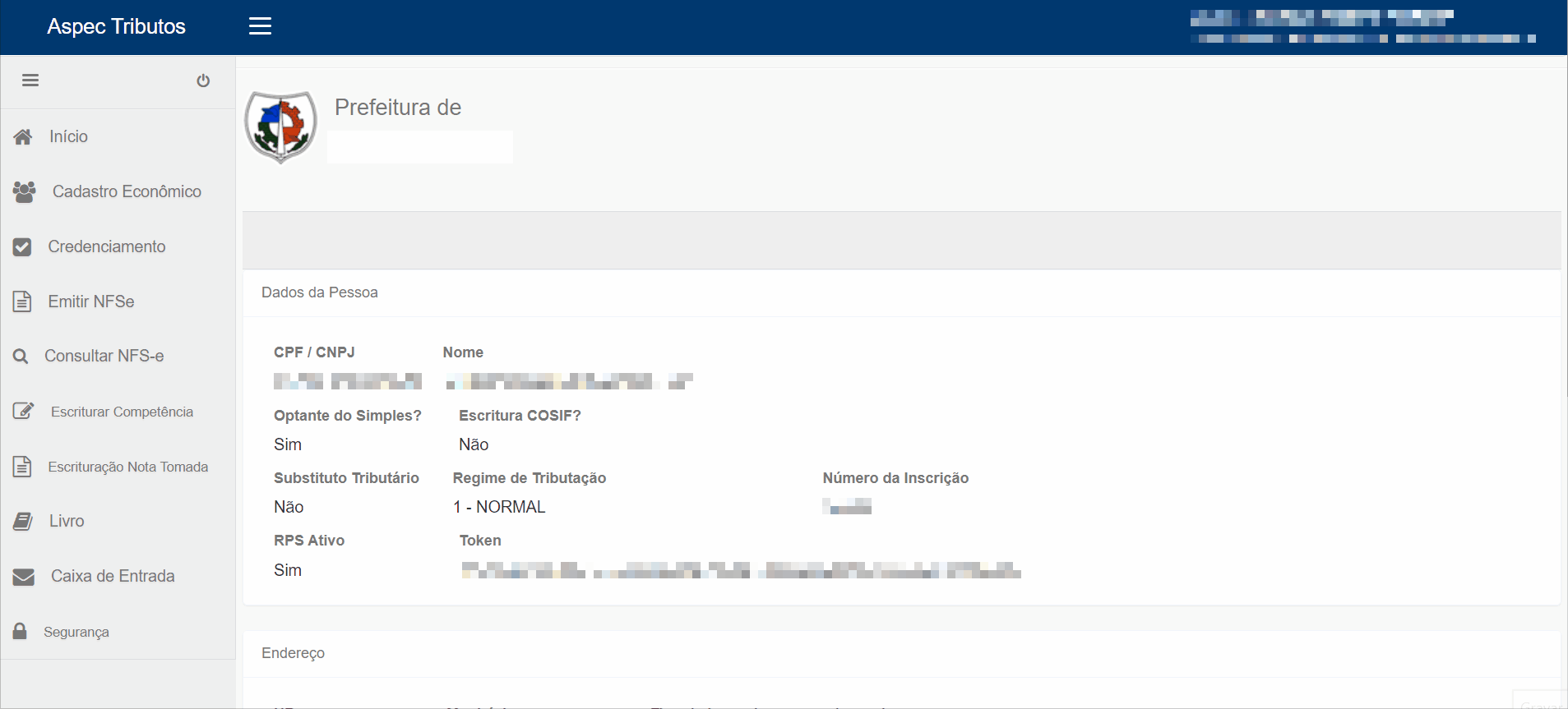 Tela para consulta do Número do RPS no portal da prefeitura no padrão Aspec.