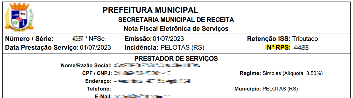 Tela para consulta do Número do RPS na impressão da NFS-e no portal da prefeitura no padrão Asten.