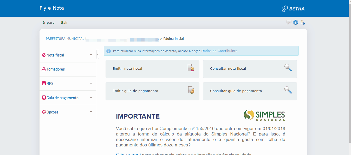 Tela de preenchimento e aguardo da liberação da prefeitura no padrão Betha 2.0.