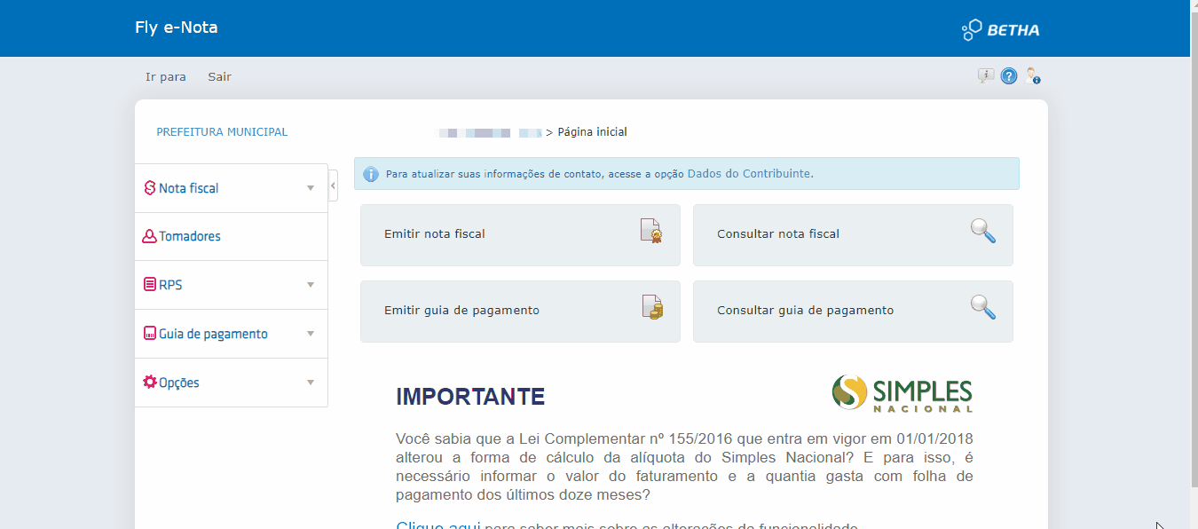 Tela para consulta da Natureza de operação na seção TRIBUTAÇÃO DE ISSQN do PDF da NFS-e no padrão Betha 2.0.