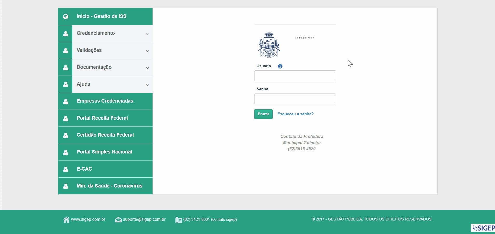 Tela de acesso ao portal da prefeitura no padrão BSIT-BR.