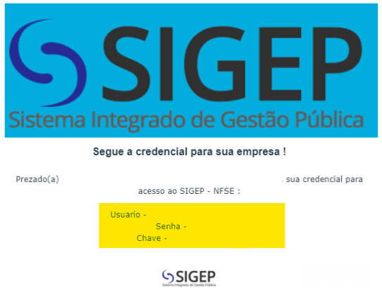 E-mail de liberação com usuário, senha e chave (token) do padrão BSIT-BR.