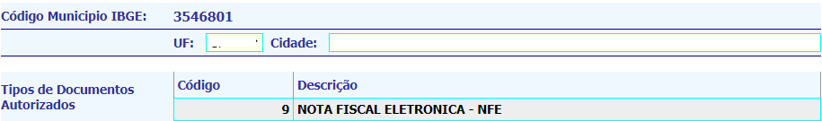 Lista de documentos autorizados para integração no padrão Cecam.