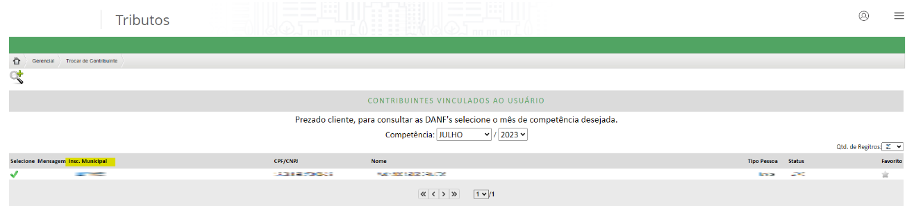 Tela inicial do portal Coplan com destaque para a coluna Inscrição Municipal.