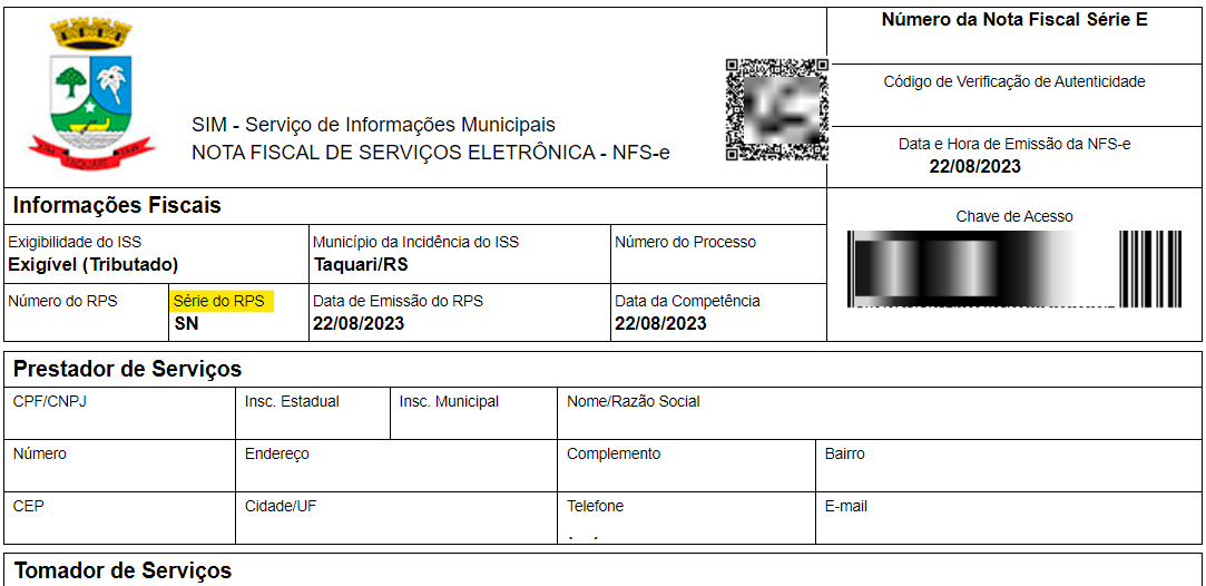 Tela da nota visualizada com destaque para o campo Série no portal DigiFred.