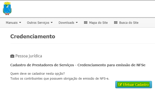 Tela com botão Efetuar Cadastro para credenciamento no portal de São Luís (MA).