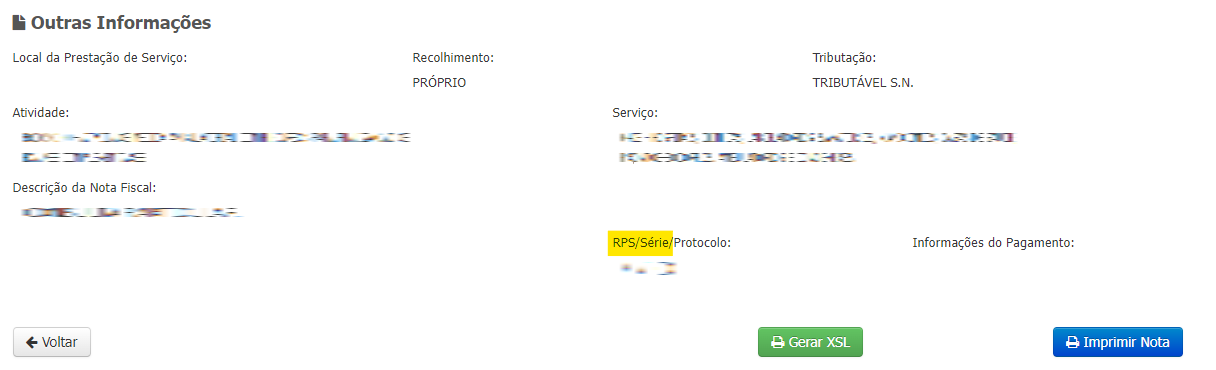 Tela de CONSULTA DA NOTA FISCAL com destaque para RPS/Série/Protocolo no portal Dsfnet São Luís.