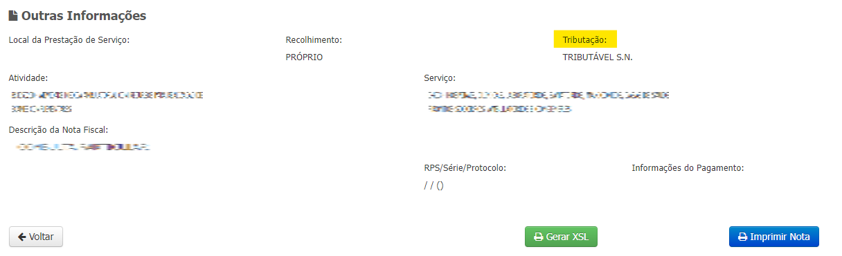 Tela de CONSULTA DA NOTA FISCAL com destaque para Tributação no portal Dsfnet São Luís.