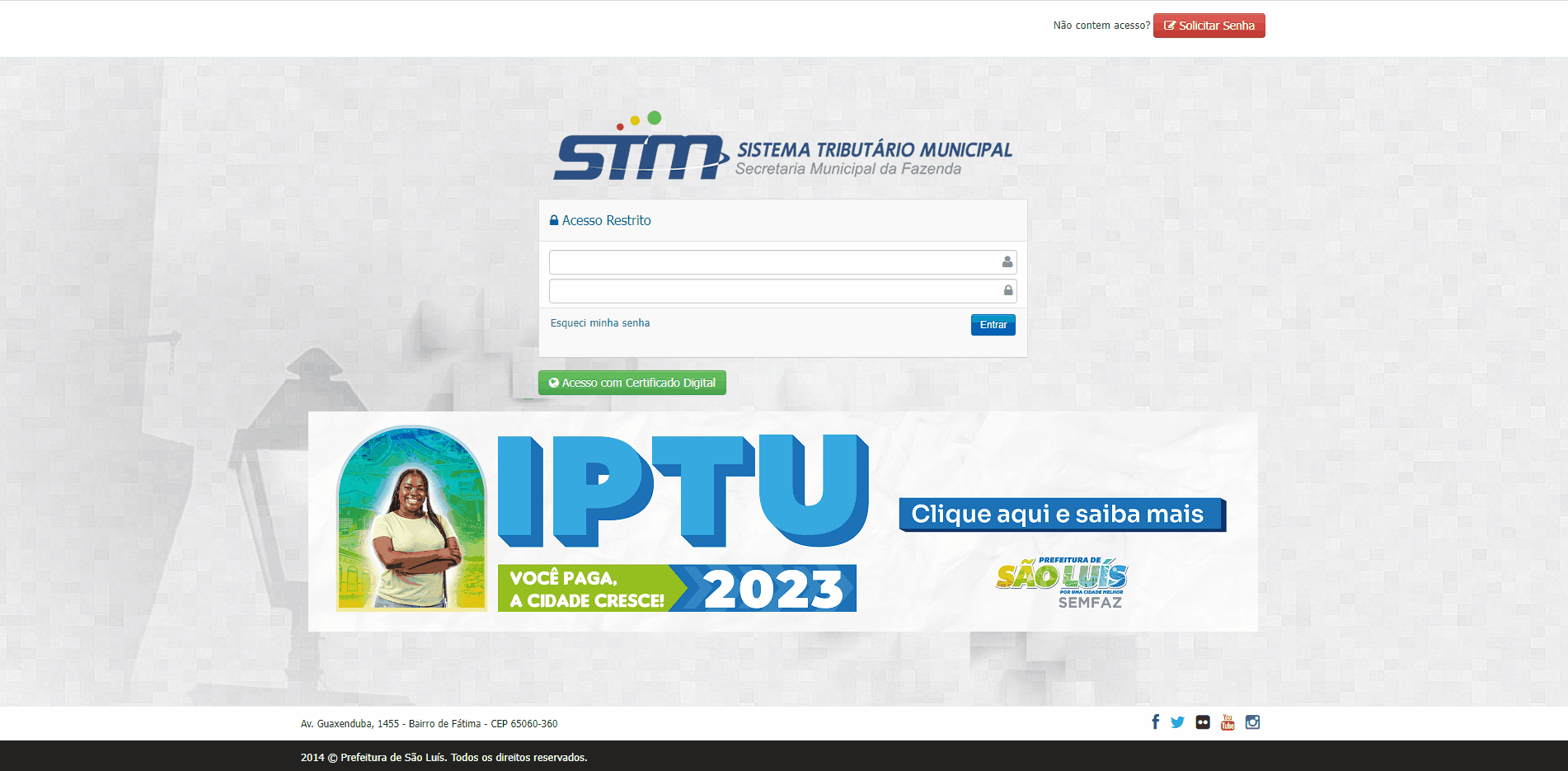 Tela de login no portal da prefeitura de São Luís (MA).gif