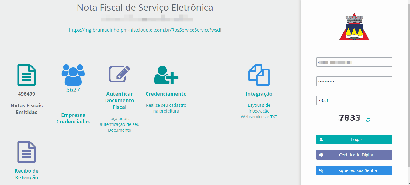Tela de login no portal da prefeitura no padrão E&L.