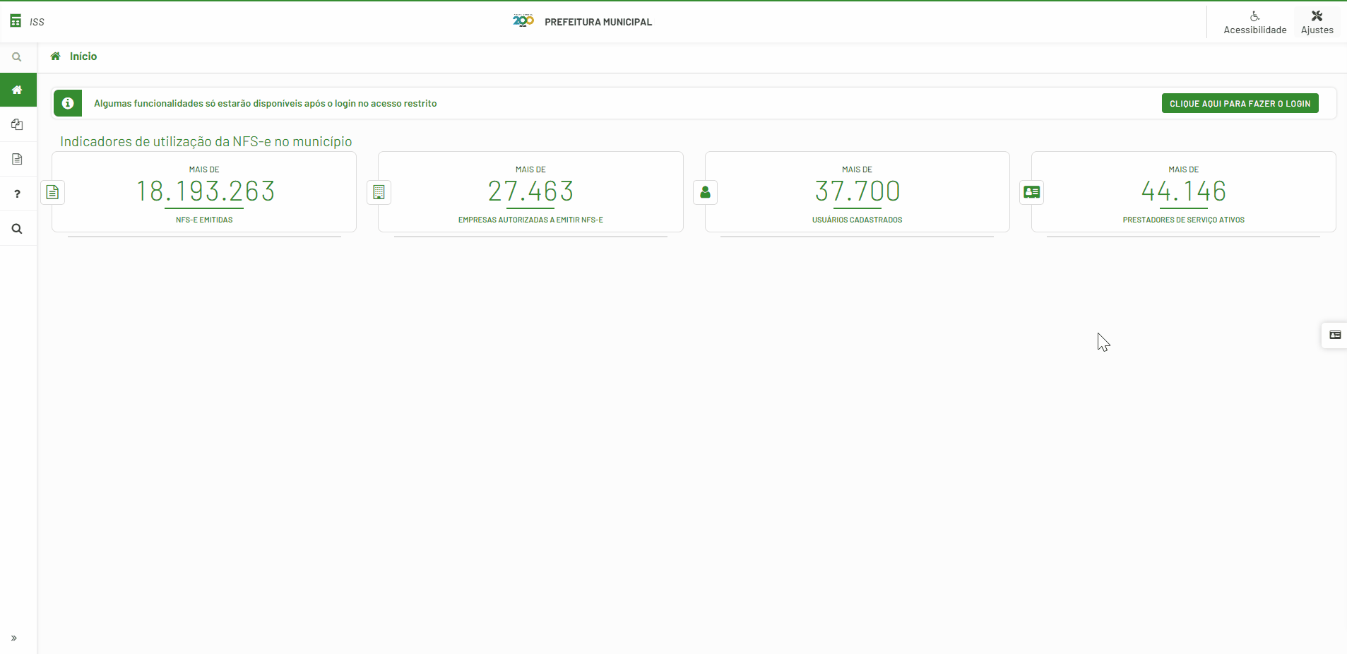 Tela de acesso ao portal da prefeitura no padrão Elotech.
