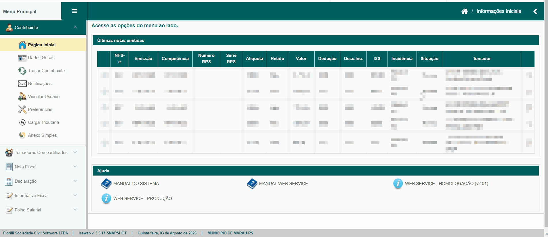 GIF com passo a passo para consulta do Regime Especial de Tributação no portal Fiorilli