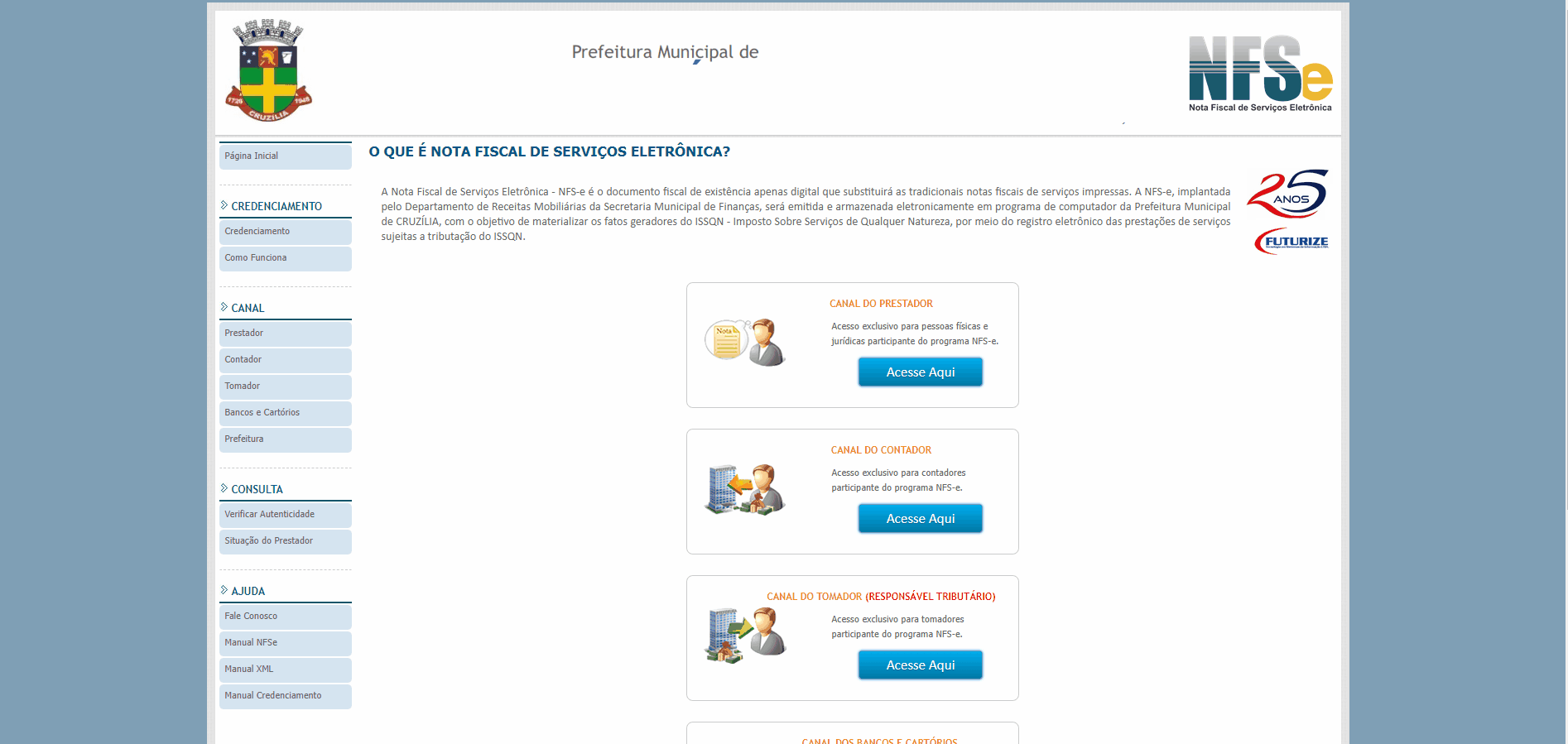 Tela de acesso ao portal da prefeitura no padrão Futurize.