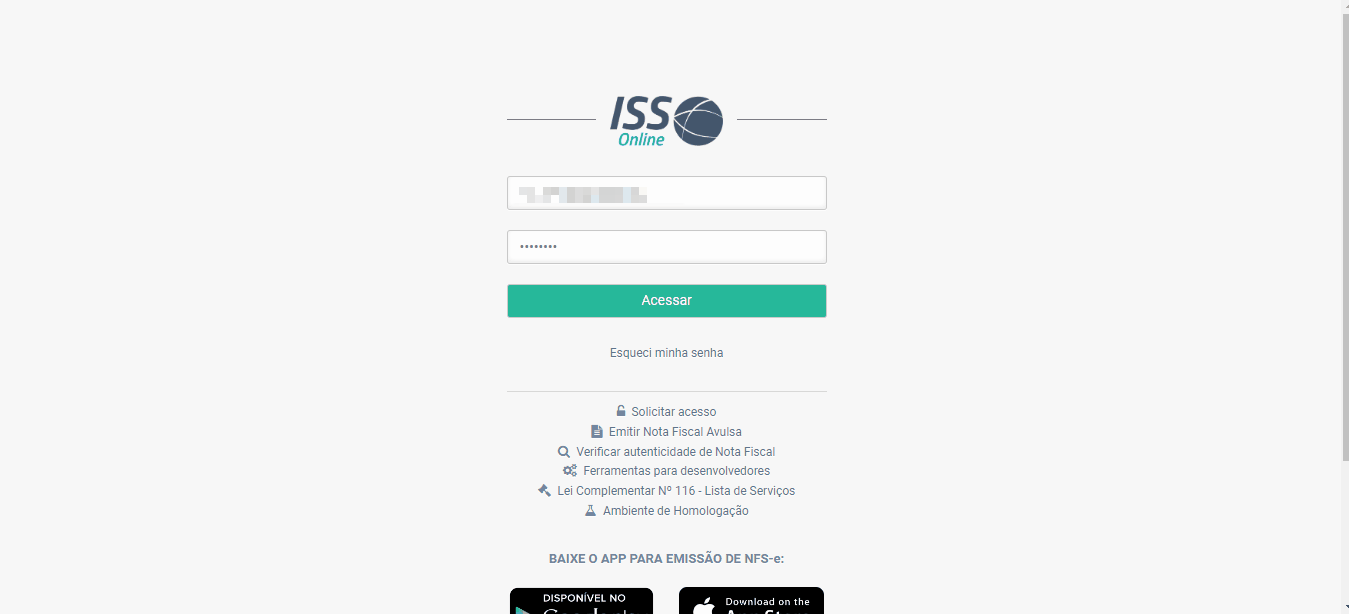 Tela de acesso ao portal da prefeitura no padrão Gespam.