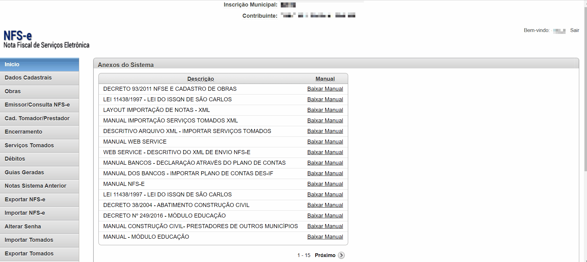 Tela do portal Giap com destaque para a Inscrição Municipal no cabeçalho e via Dados Cadastrais.