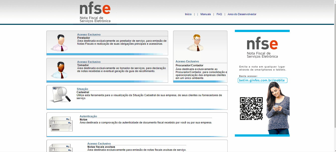 Tela de login no portal da prefeitura no padrão Ginfes.