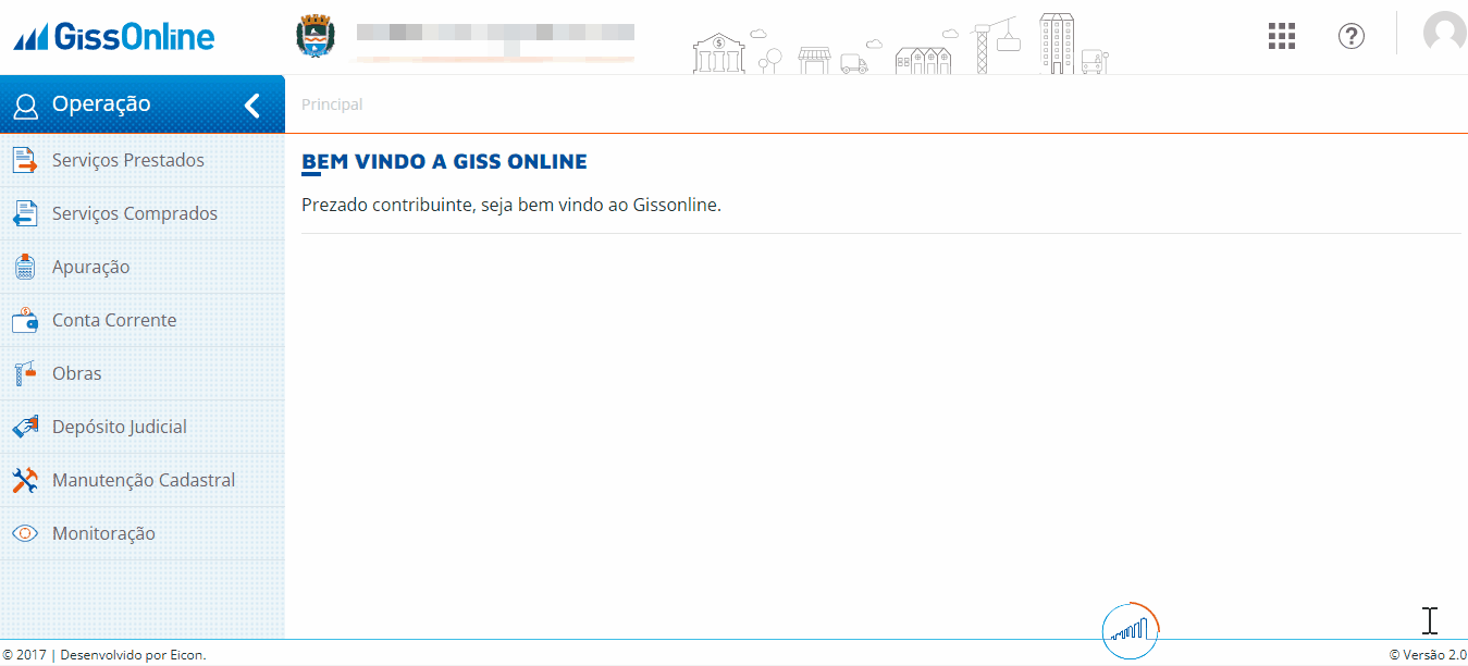 Passo a passo para consulta da Inscrição Municipal via menu do usuário no portal Giss Online.