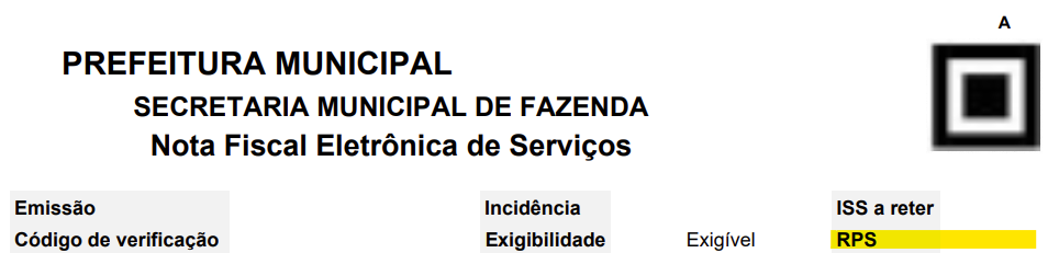 Cabeçalho do PDF da NFS-e com destaque para o campo RPS/DPS no portal Governo Digital (nfe-cidades).