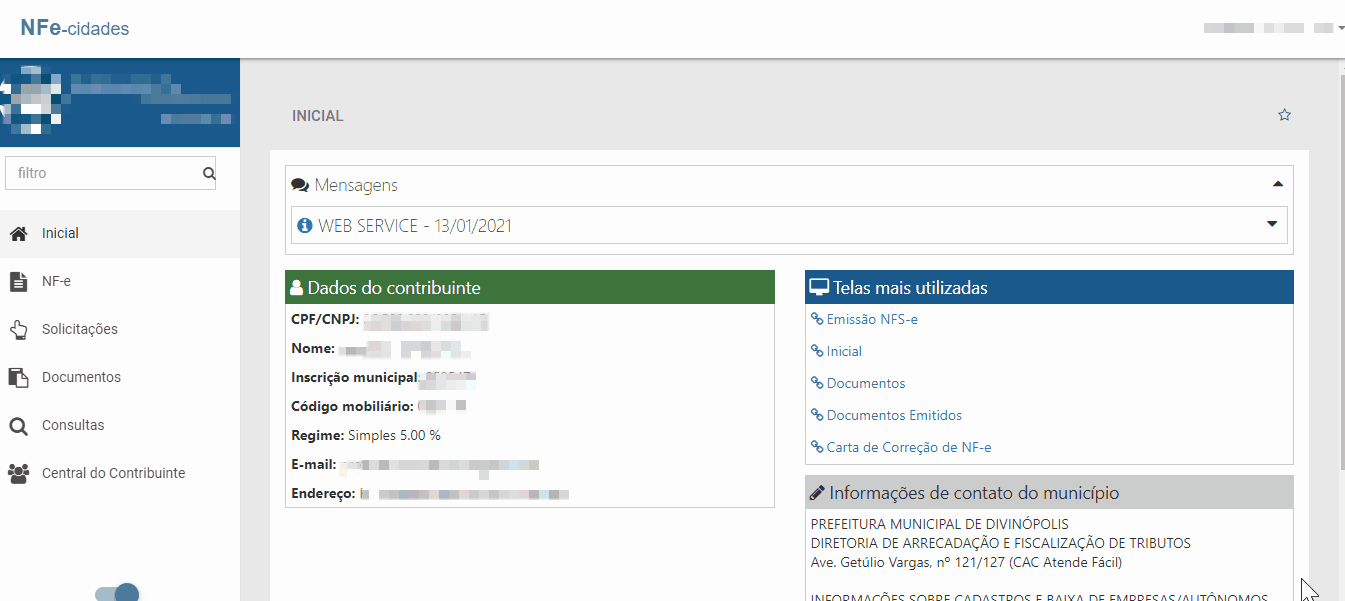 Passo a passo para consulta do Regime Especial de Tributação no portal Governo Digital (nfe-cidades).
