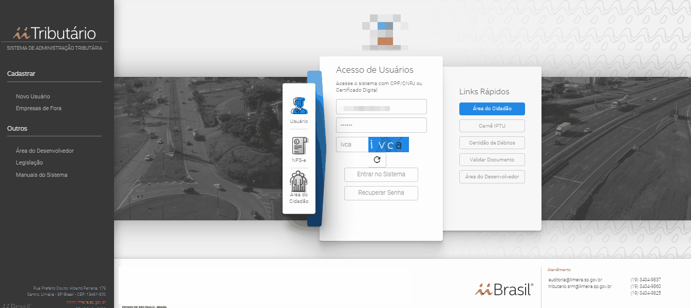 Tela de acesso ao portal da prefeitura no padrão iiBrasil.