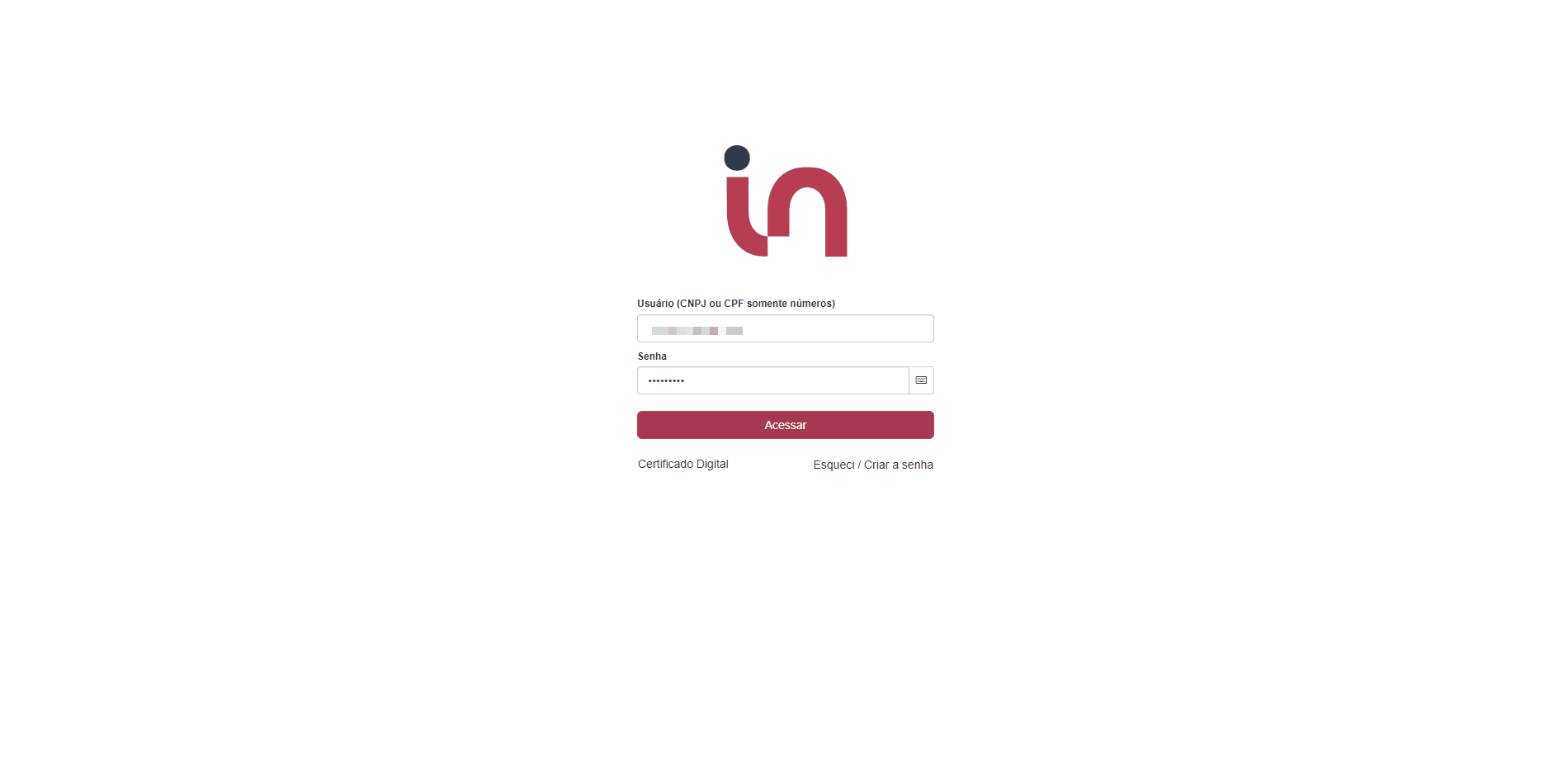 Tela de login no portal da prefeitura no padrão Infisc.