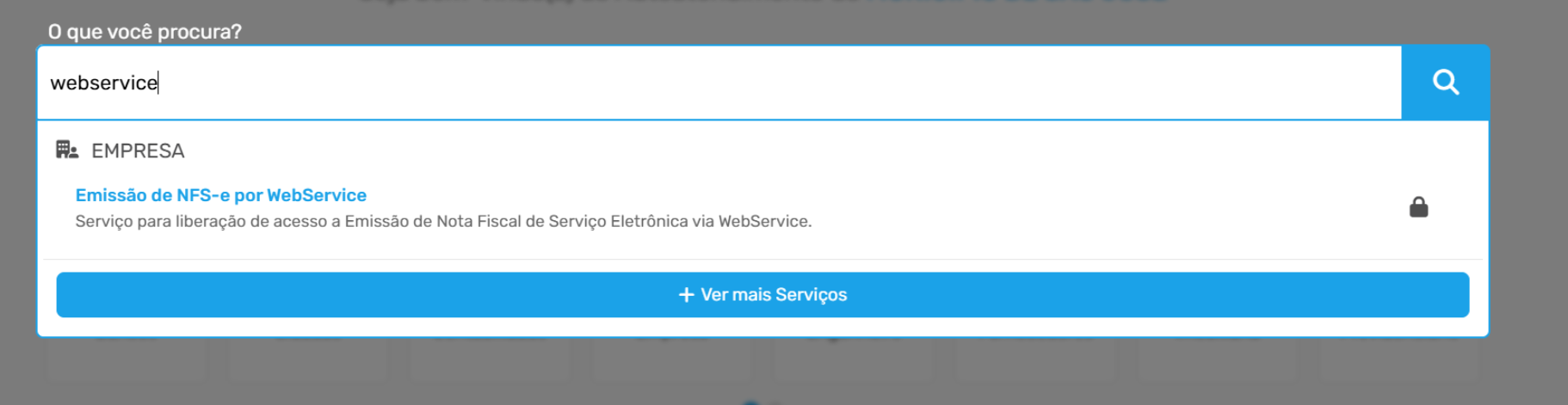 Tela do portal de autoatendimento com pesquisa por Emissão de NFS-e por Webservice no padrão IPM.