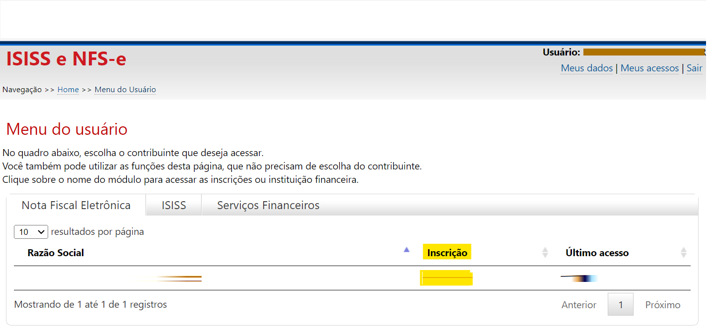 Tela inicial do portal ISISS com destaque para o campo Inscrição.