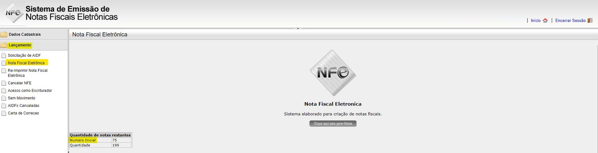 Tela para consulta do Último RPS/DPS utilizado no padrão Prescon.