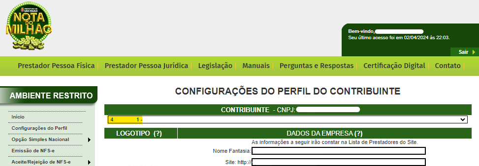 Tela para consulta da Inscrição Municipal no padrão São Paulo.