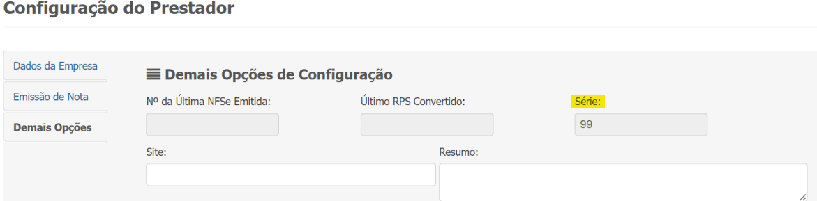 Tela para consulta da série do RPS/DPS no padrão Siat.