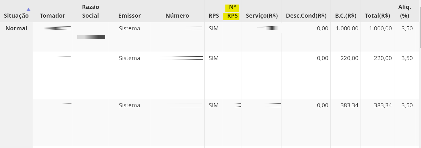 Tela para consulta do Último RPS/DPS utilizado no padrão WebISS 2.