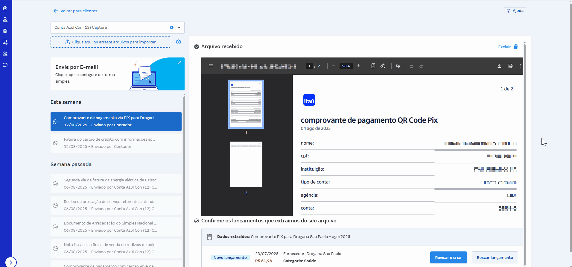 Os documentos enviados via WhatsApp aparecem automaticamente em Importações da Conta Azul Mais..gif
