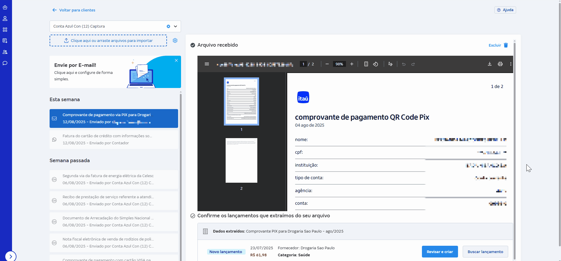 Os documentos enviados via e-mail aparecem automaticamente em Importações da Conta Azul Mais..gif