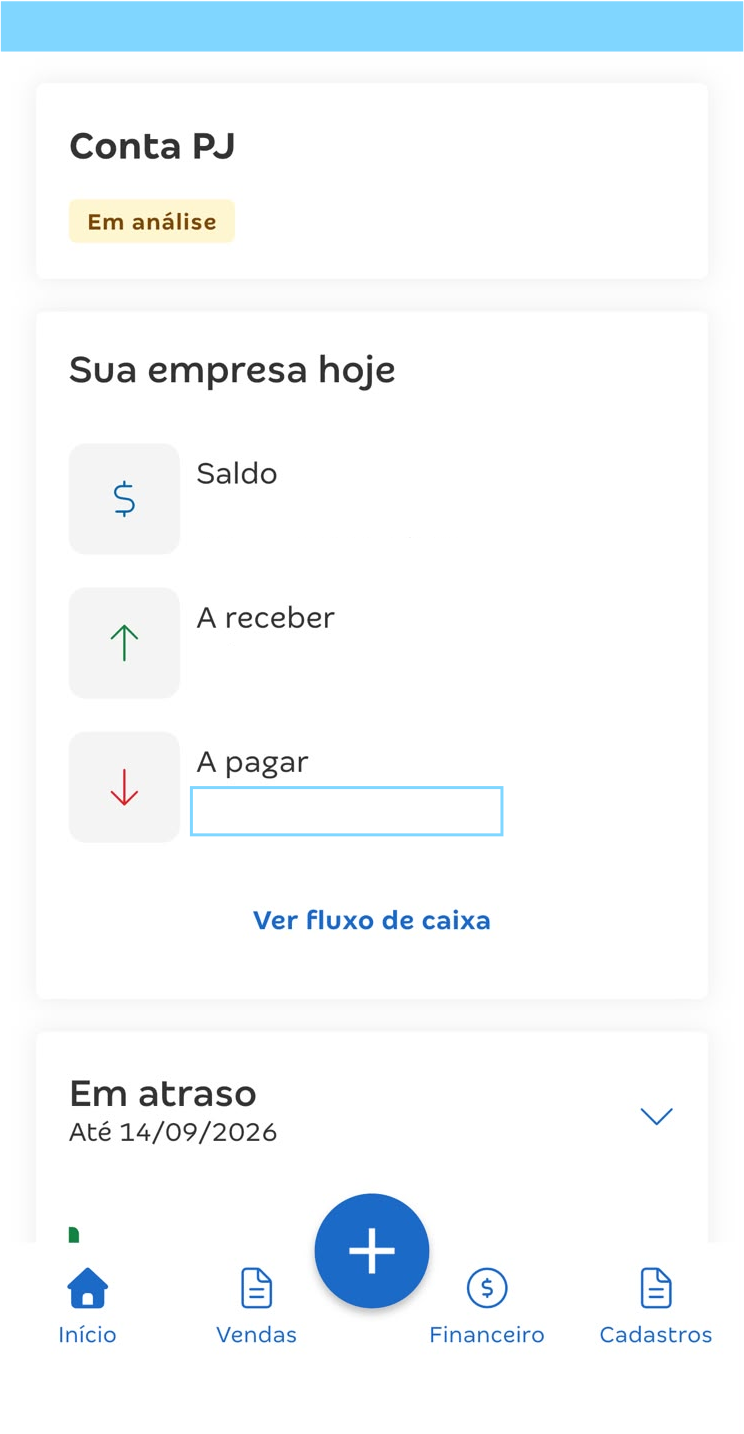 Tela inicial do Conta Azul de Bolso com destaque na opção Resolver financeiro.png
