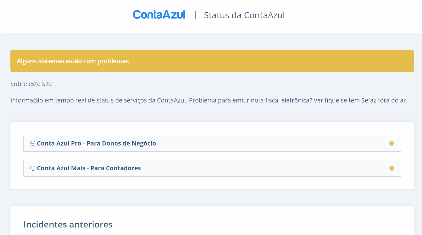 Passo a passo para acessar e visualizar a página de Status Conta Azul.