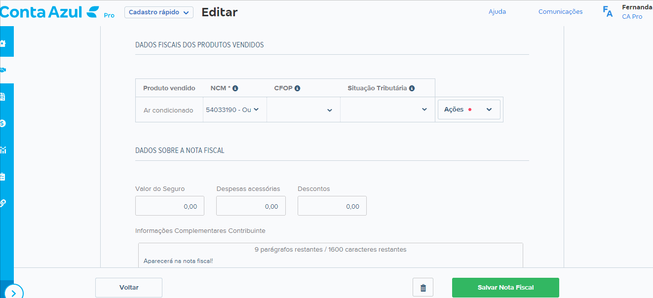 Passo a passo para acessar Ações e Revisar Produto na NFe.