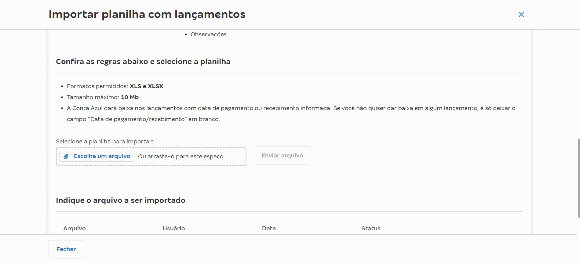 Passo a passo para concluir importação de planilha no modelo padrão.