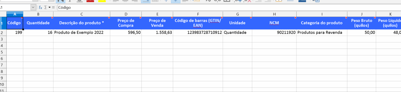 Passo a passo para visualizar instruções especiais na planilha modelo.